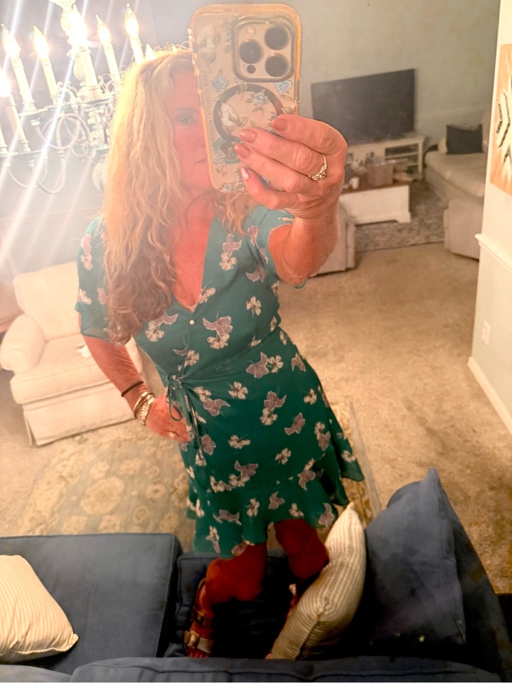 Green Floral Wrap Dress - Picture 6 of 9